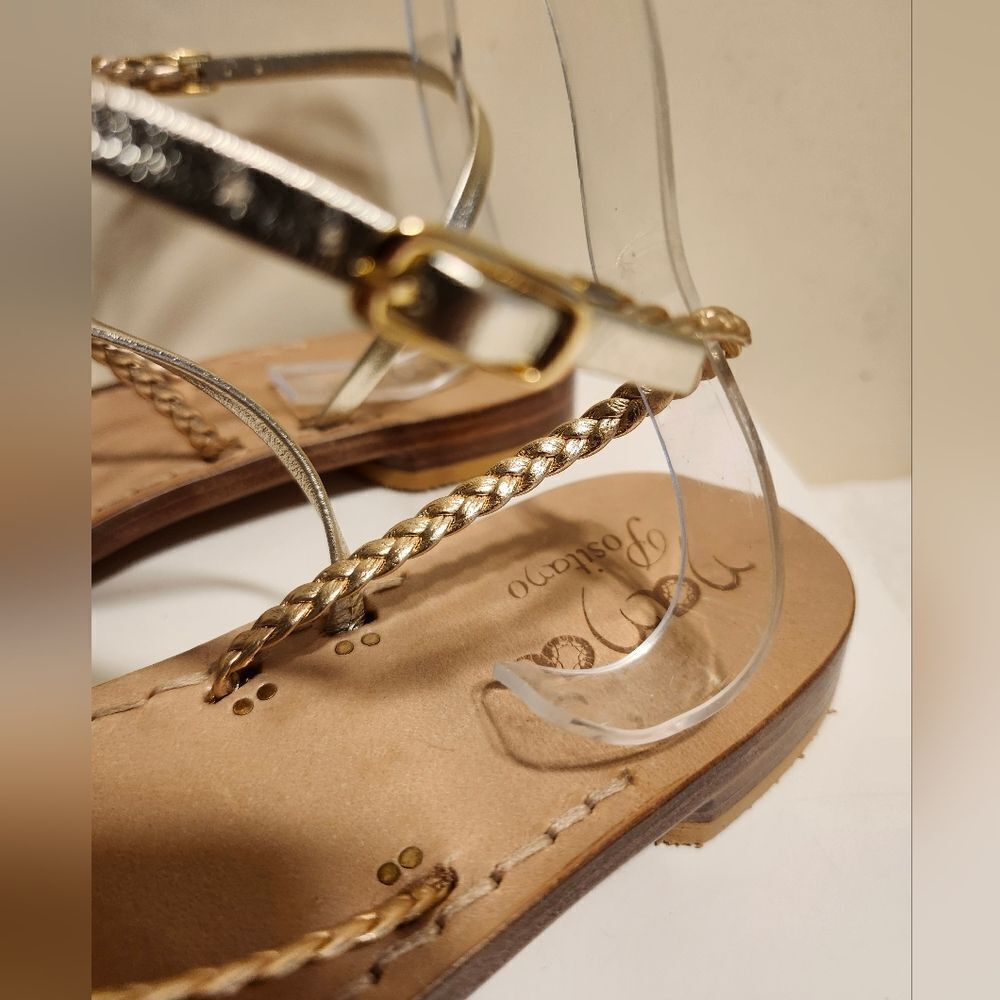 New NaNa Positano Handmade Gold Strappy Flat Sandals Sz.8.5/39 Ret.$266/ €278 - Picture 6 of 12